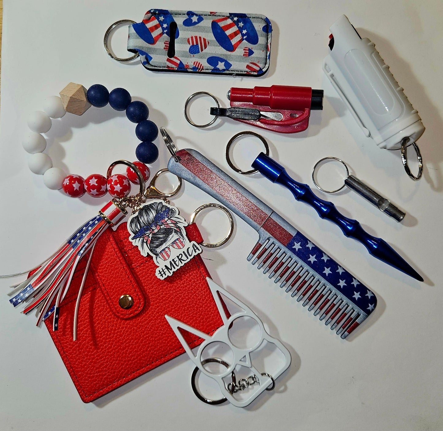 Red, White and Blue safety keychains