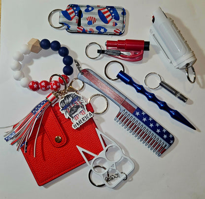 Red, White and Blue safety keychains
