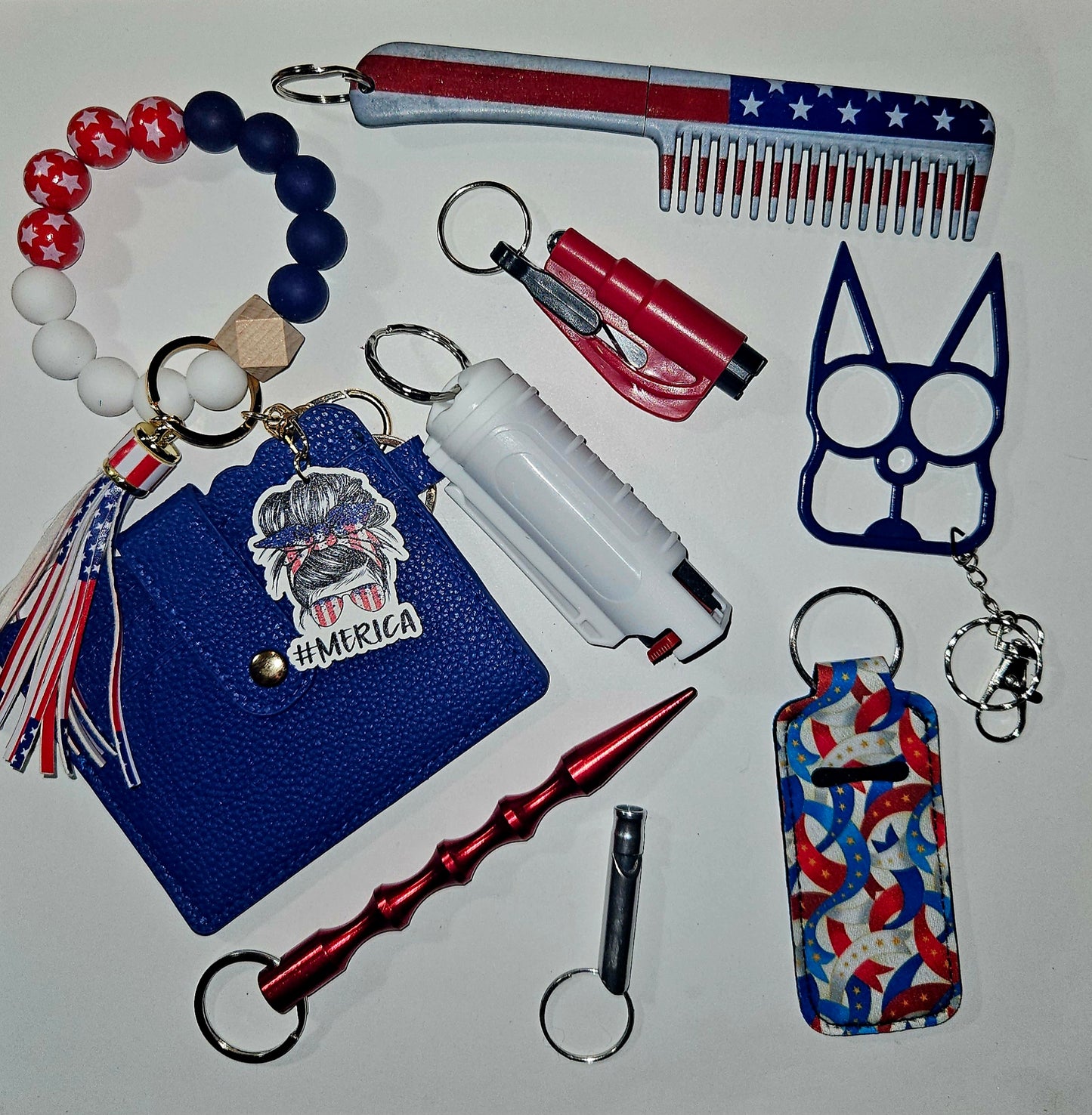 Red, White and Blue safety keychains