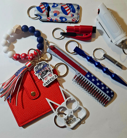 Red, White and Blue safety keychains