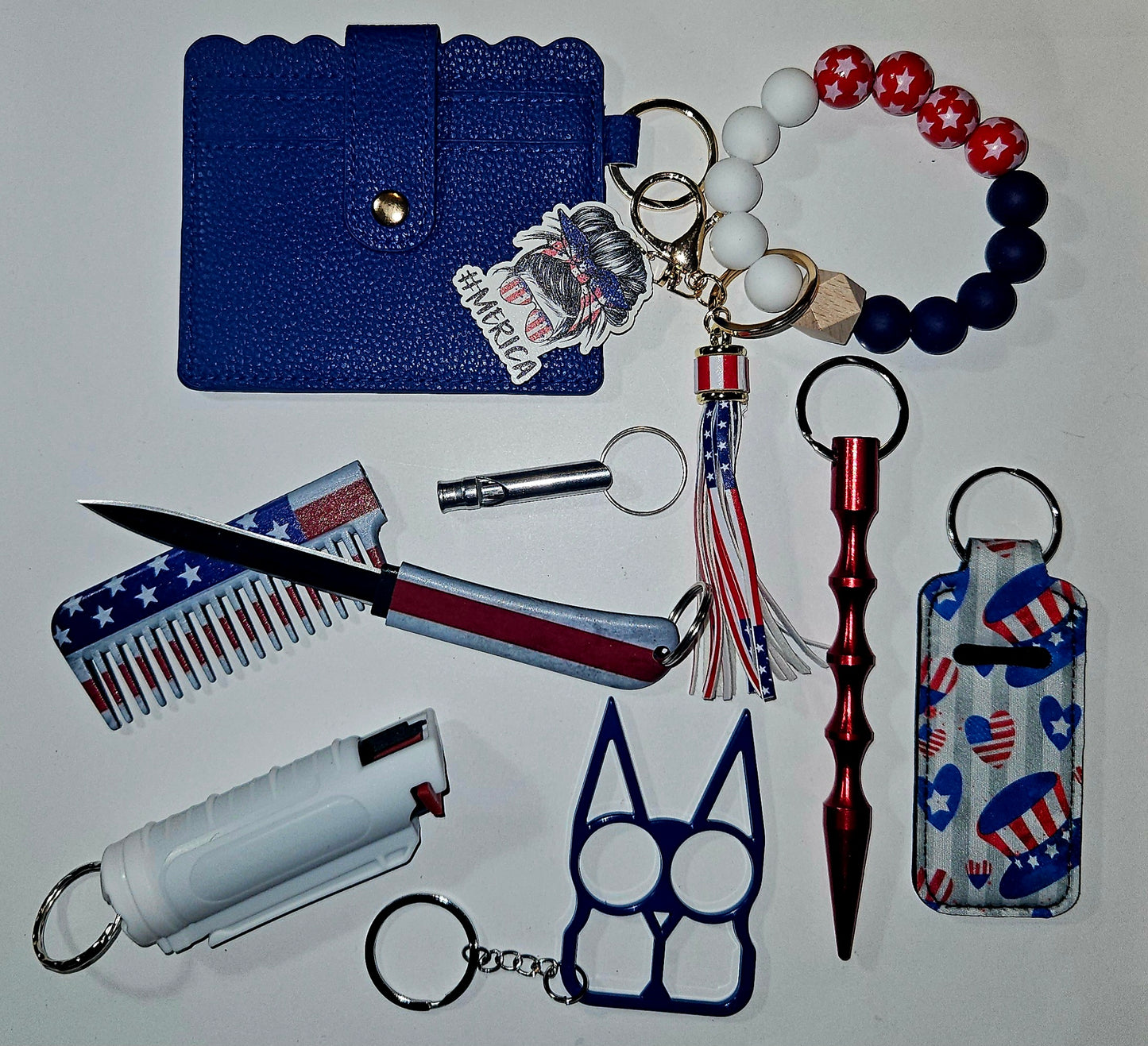 Red, White and Blue safety keychains