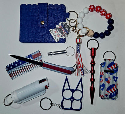 Red, White and Blue safety keychains